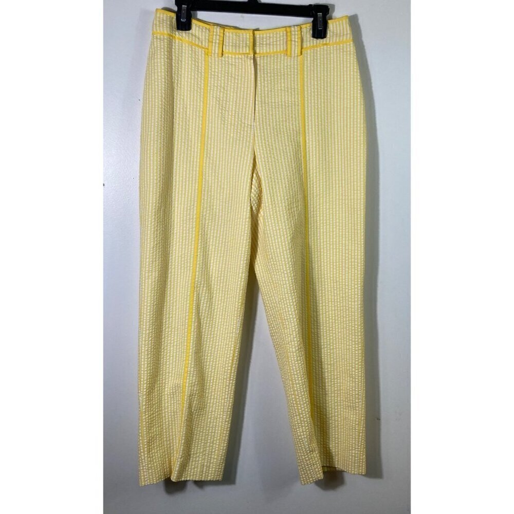 Womens Vintage Spenser Jeremy Seer‎ Sucker Lined Pants Yellow White Stripe 8